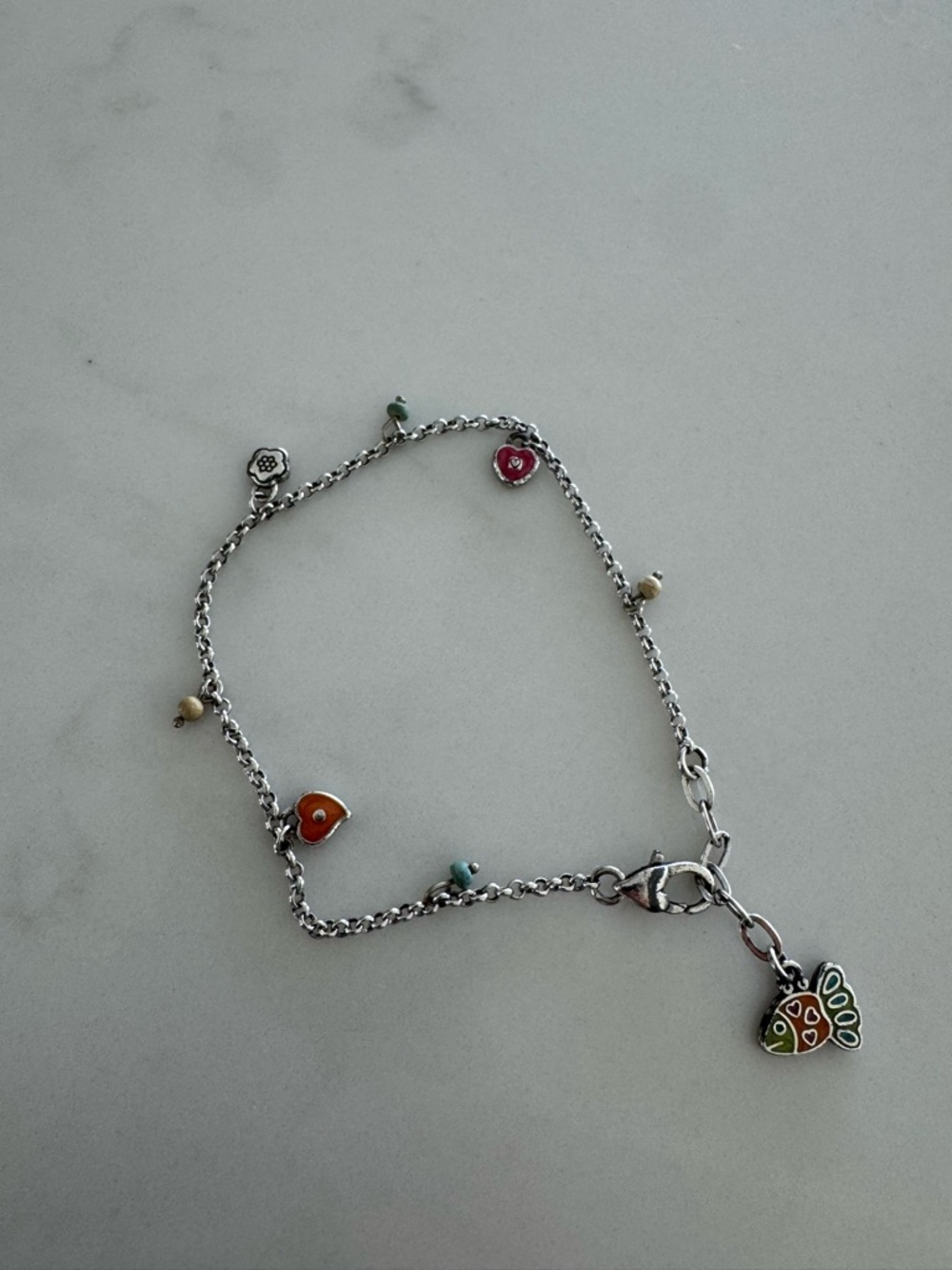 Brighton Silver-Tone Bracelet with Multicolor Enamel Heart & Butterfly Charms